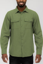 Olive men's solid flannel shirt