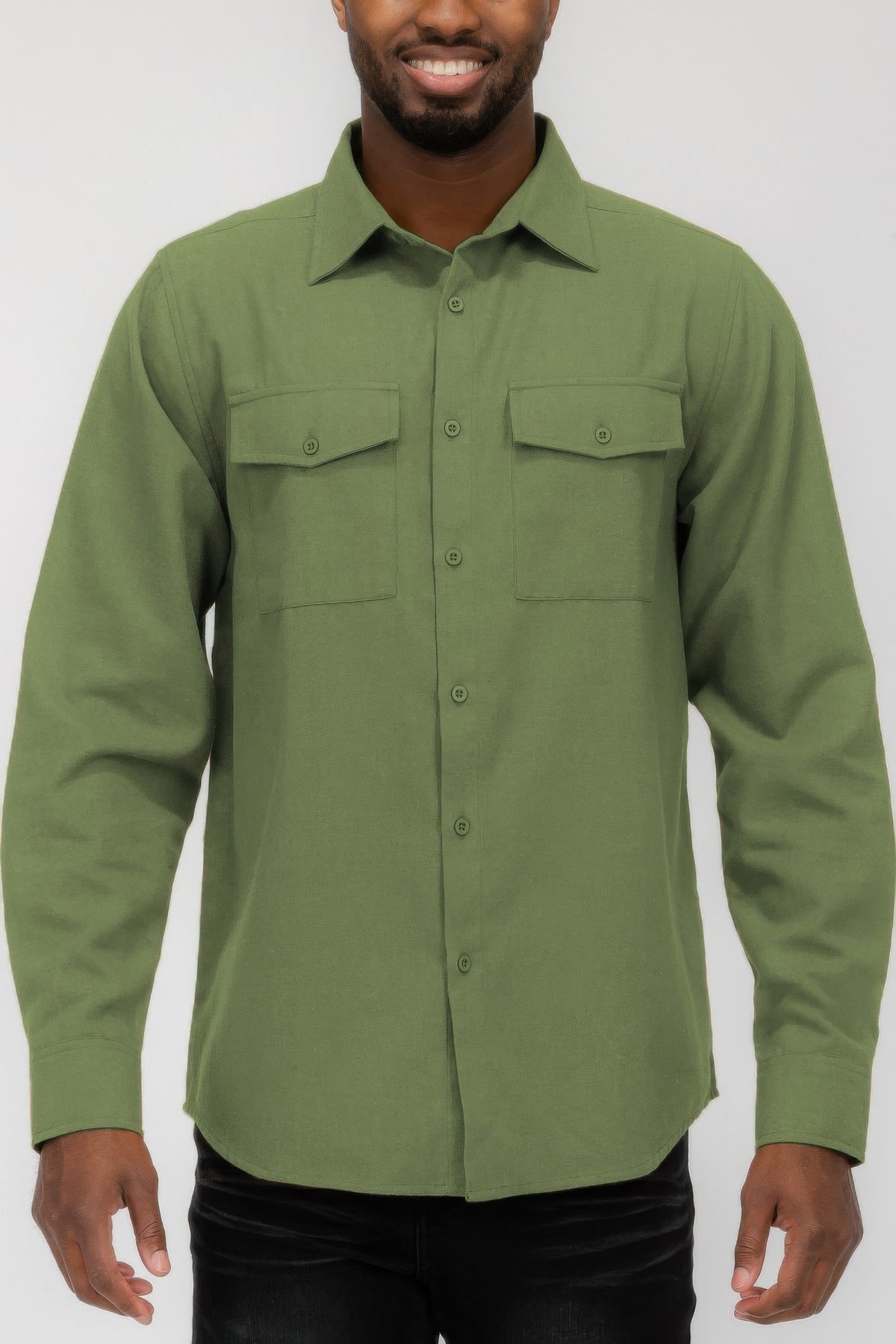 Olive men's solid flannel shirt