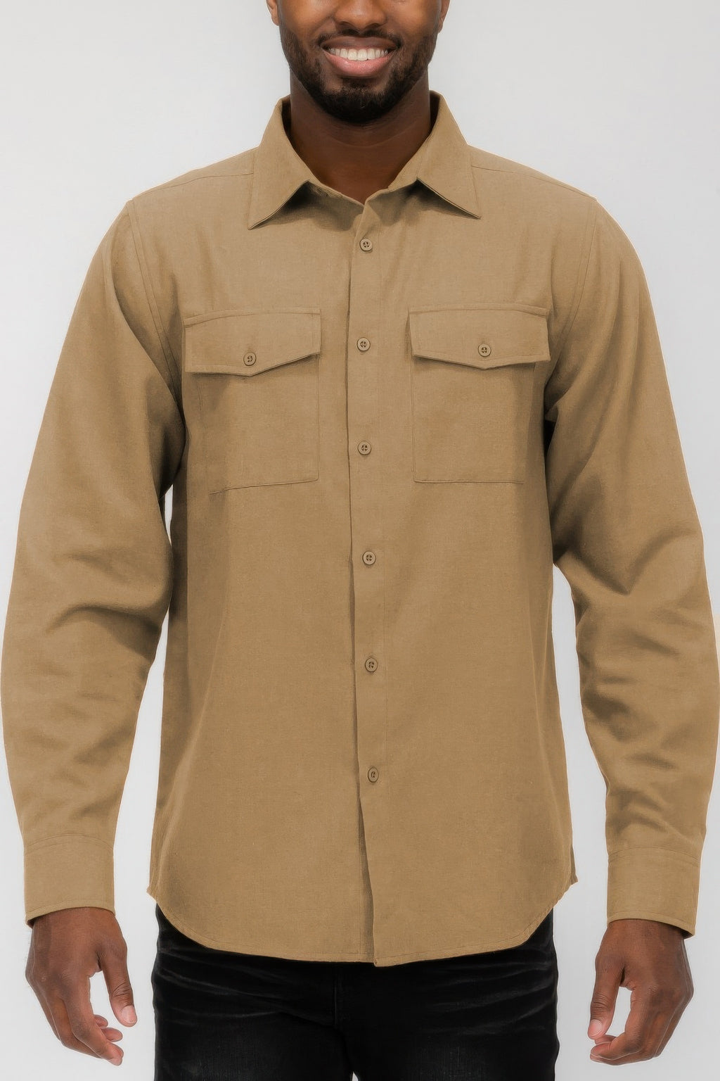 Khaki men's solid flannel shirt