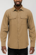 Khaki men's solid flannel shirt