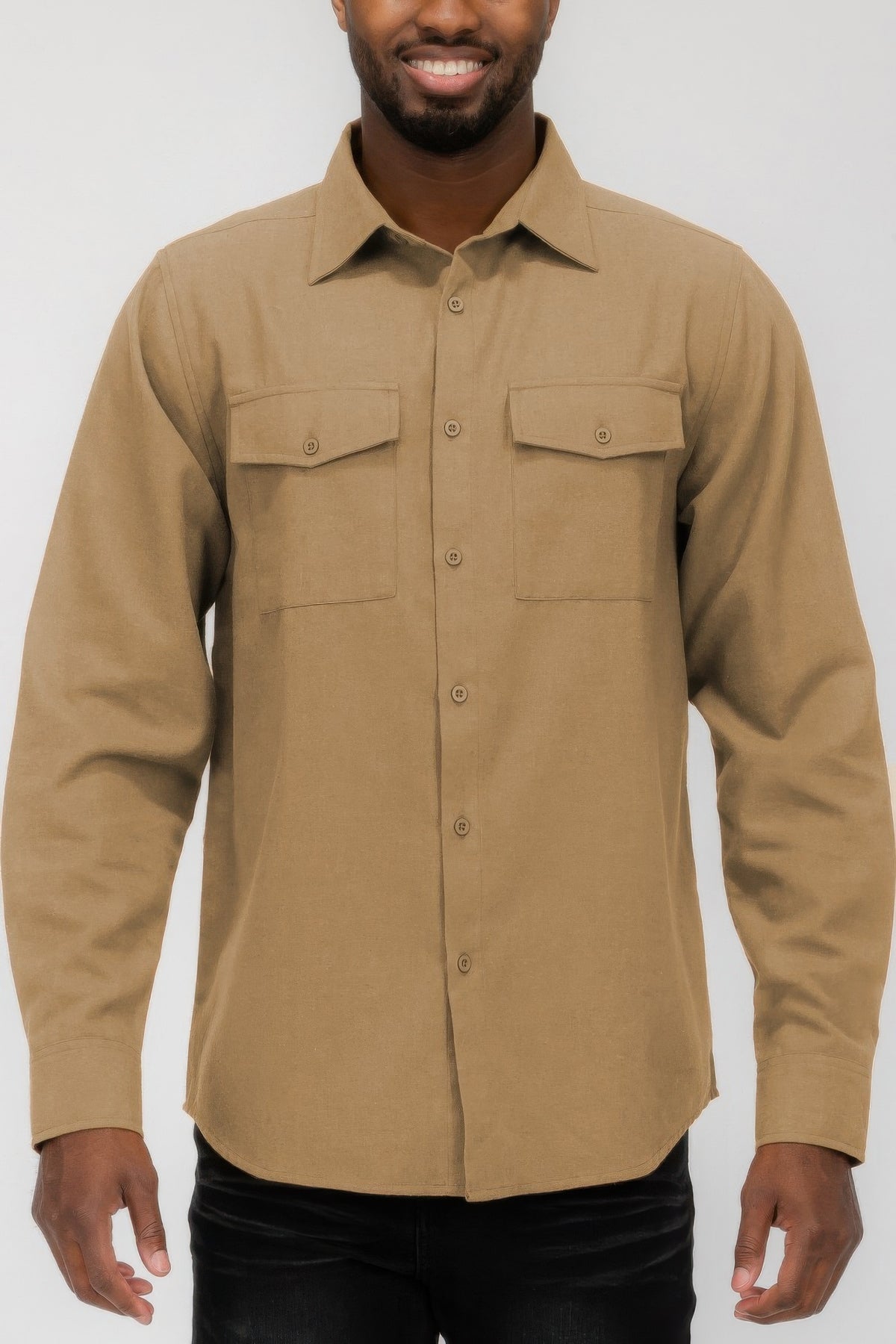 Khaki men's solid flannel shirt