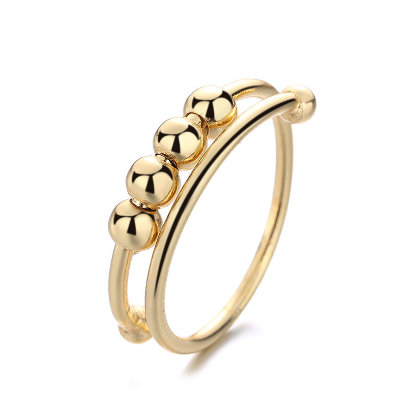 Gold tone beaded wrap ring, side view