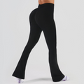 Black high waist flare leggings, back view